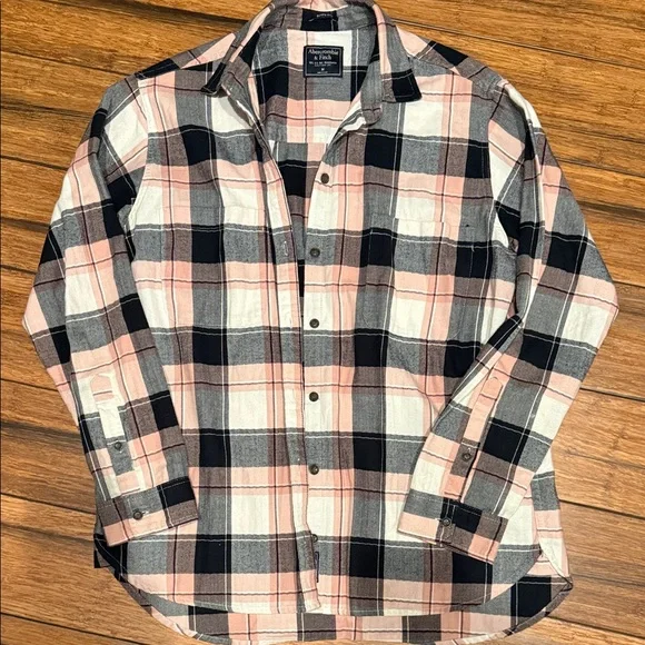 Abercrombie & Fitch Sz M Women’s Boyfriend Flannels-Black, White, Pink, and Blue - Picture 2 of 9
